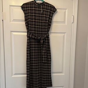 Ann Taylor Black and Tan Plaid Midi Dress